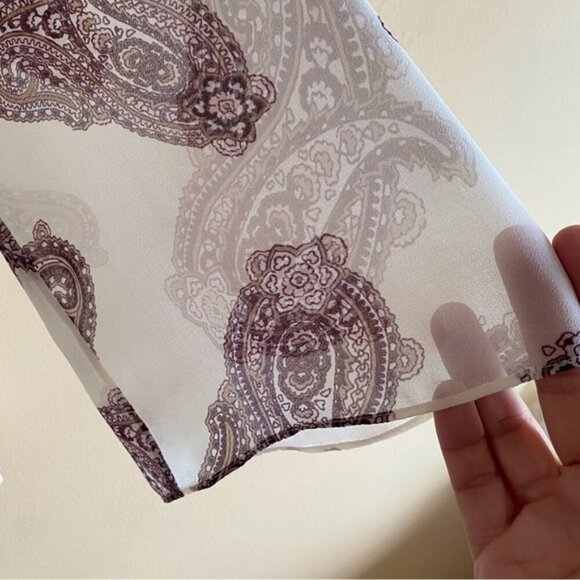 Chicos Blouse Woman 1 US Medium Pleated Paisley Cowl Neck Top Sheer Sleeve - Picture 7 of 16